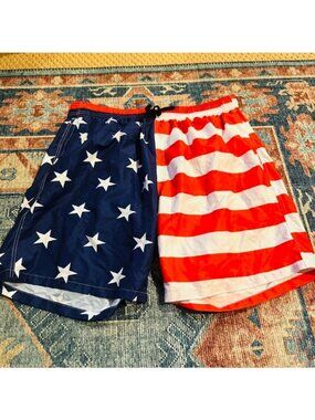 American Flag Mens Swim Trunks 3XL Stars Stripes Pockets Patriotic